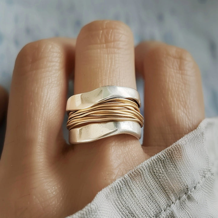 Silver gold thread ring