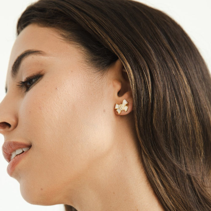 Crystal white bow earrings