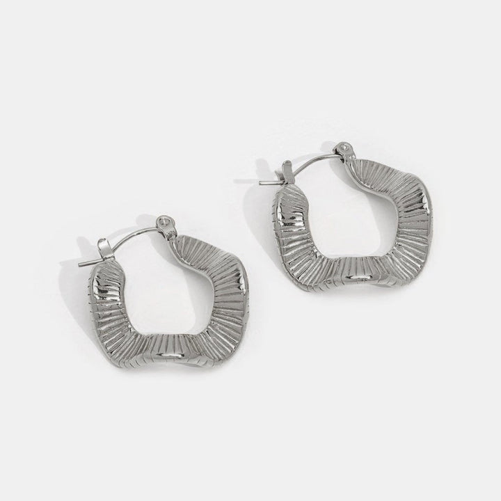 Geometric waves silver hoop earrings