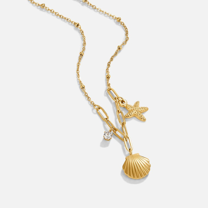 Golden shell and starfish necklace