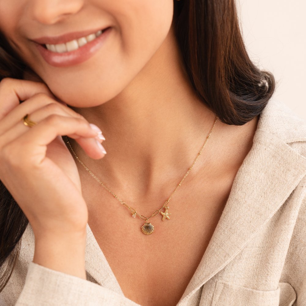 Golden shell and starfish necklace