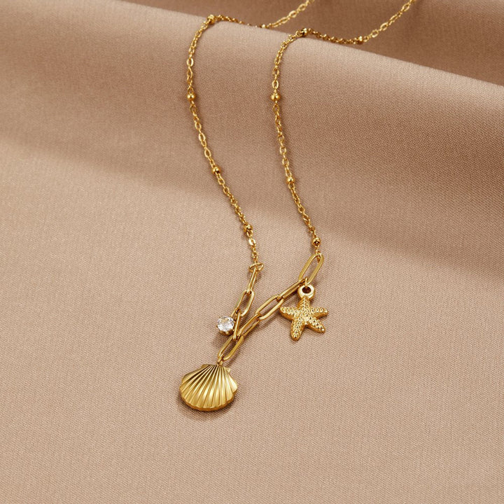 Golden shell and starfish necklace