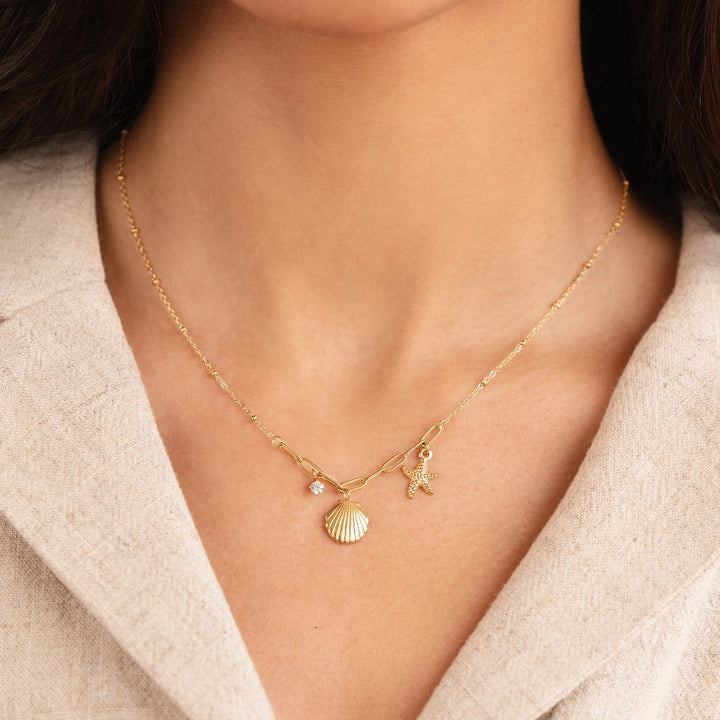 Golden shell and starfish necklace
