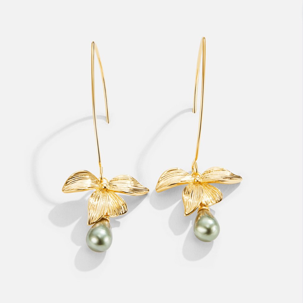 Jade Pearl & Flower Drop Earrings