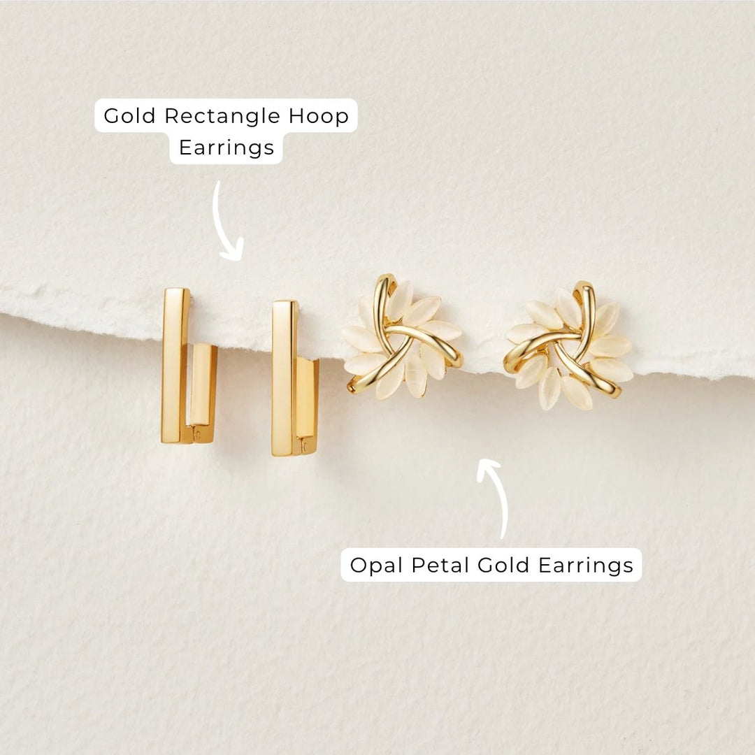 Opal Flowers Gold Earrings