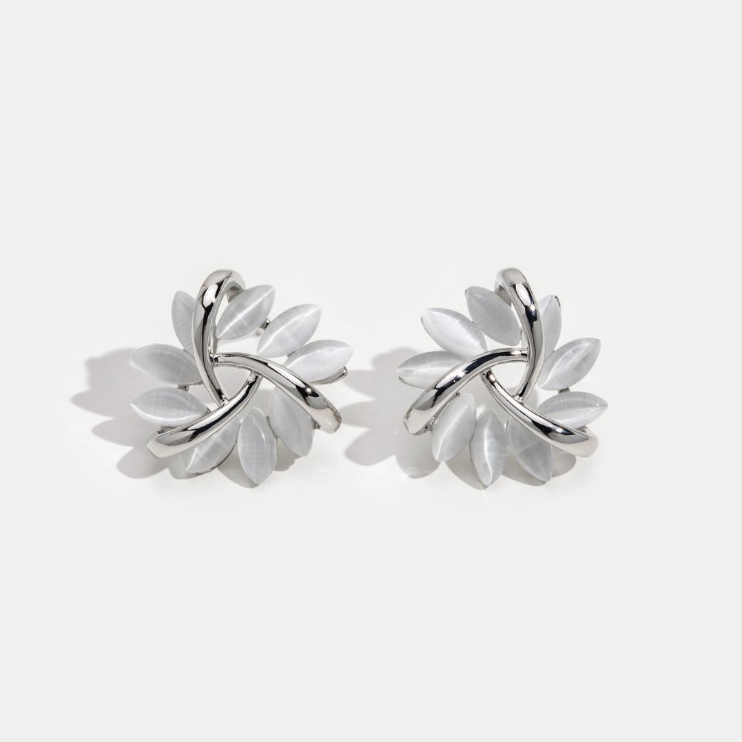 Opal flowers silver earrings